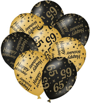 paperdreams 24x stuks leeftijd verjaardag ballonnen 65 jaar en happy birthday zwart/goud