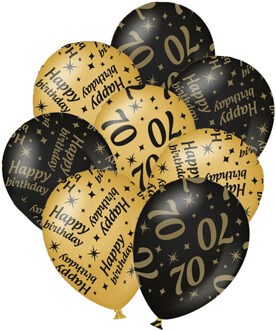 paperdreams 24x stuks leeftijd verjaardag ballonnen 70 jaar en happy birthday zwart/goud