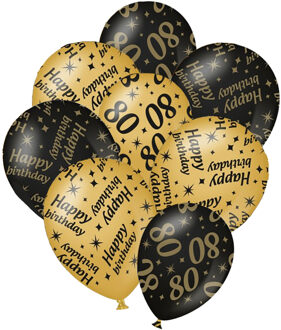 paperdreams 24x stuks leeftijd verjaardag ballonnen 80 jaar en happy birthday zwart/goud