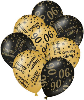 paperdreams 24x stuks leeftijd verjaardag ballonnen 90 jaar en happy birthday zwart/goud
