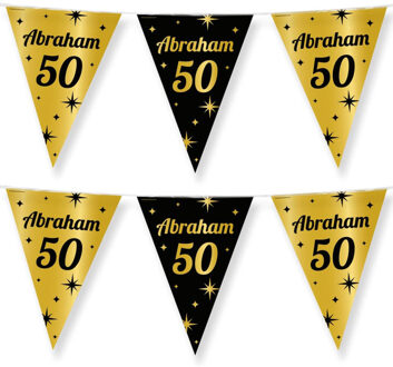 paperdreams 2x Stuks Paperdreams Vlaggenlijn - luxe Abraham/50 jaar feest- 10m - goud/zwart - folie