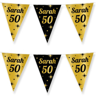 paperdreams 3x Stuks Paperdreams Vlaggenlijn - luxe Sarah/50 jaar feest- 10m - goud/zwart - folie