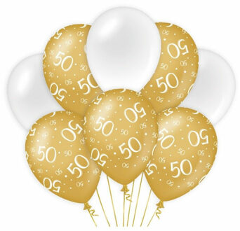 paperdreams 50 jaar leeftijd thema Ballonnen - 8x - goud/wit - Verjaardag feestartikelen - Ballonnen Goudkleurig