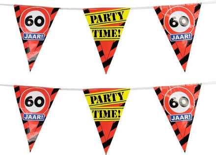 paperdreams 60 jaar vlaggenlijn waarschuwingsborden - 2x - 10m - plastic - feestartikelen - versiering
