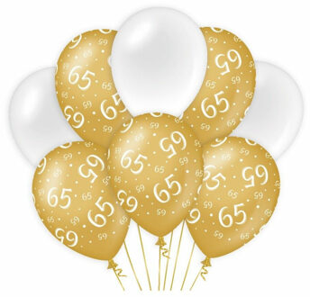 paperdreams 65 jaar leeftijd thema Ballonnen - 8x - goud/wit - Verjaardag - Versiering/feestartikelen Goudkleurig