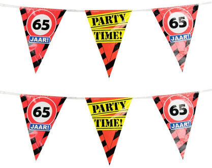 paperdreams 65 jaar vlaggenlijn met waarschuwingsborden - 2x - 10m - plastic - slinger - feestartikelen