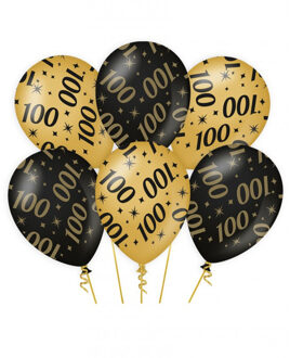 paperdreams 6x stuks leeftijd verjaardag feest ballonnen 100 jaar geworden zwart/goud 30 cm