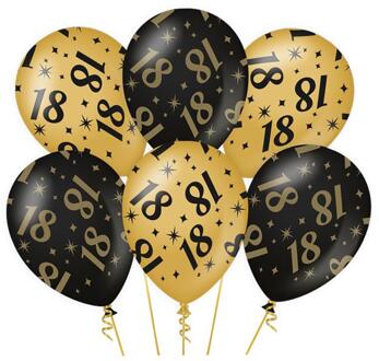 paperdreams 6x stuks leeftijd verjaardag feest ballonnen 18 jaar geworden zwart/goud 30 cm - Ballonnen Multikleur