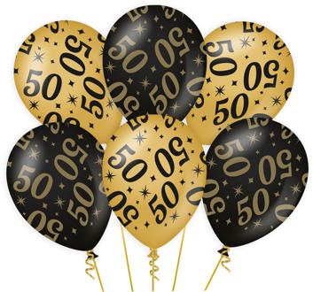 paperdreams 6x stuks leeftijd verjaardag feest ballonnen 50 jaar geworden zwart/goud 30 cm - Ballonnen Multikleur