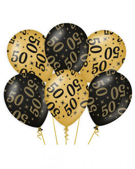 paperdreams 6x stuks leeftijd verjaardag feest ballonnen 50 jaar geworden zwart/goud 30 cm