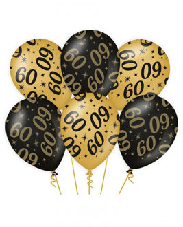 paperdreams 6x stuks leeftijd verjaardag feest ballonnen 60 jaar geworden zwart/goud 30 cm