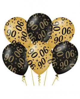 paperdreams 6x stuks leeftijd verjaardag feest ballonnen 90 jaar geworden zwart/goud 30 cm
