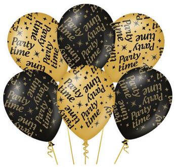 paperdreams 6x stuks leeftijd verjaardag feest ballonnen Party Time thema geworden zwart/goud 30 cm - Ballonnen Multikleur