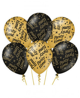 paperdreams 6x stuks leeftijd verjaardag feest ballonnen Party Time thema geworden zwart/goud 30 cm Multi