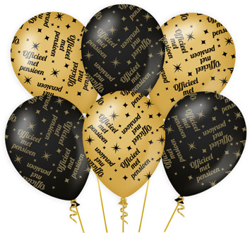 paperdreams 6x stuks luxe pensioen feest/party ballonnen - goud/zwart - latex - ca 30 cm - Ballonnen Multikleur