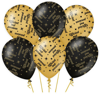 paperdreams 6x stuks luxe pensioen feest/party ballonnen - goud/zwart - latex - ca 30 cm Multi