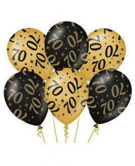 paperdreams 70 jaar verjaardag feest ballonnen - 24x stuks - zwart/goud - leeftijd - 30 cm - versiering