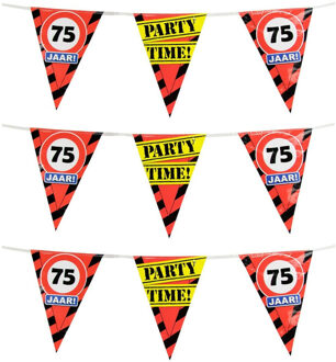 paperdreams 75 jaar verjaardag vlaggenlijn - 3x - 10 meter - stopborden - plastic