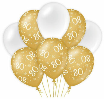 paperdreams 80 jaar leeftijd thema Ballonnen - 8x - goud/wit - Verjaardag - Versiering/feestartikelen