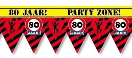 paperdreams 80 jaar party tape/markeerlint waarschuwing 12 m versiering Multi