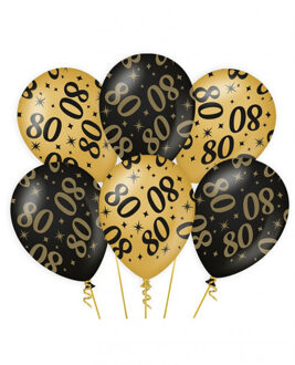 paperdreams 80 jaar verjaardag feest ballonnen - 24x stuks - zwart/goud - leeftijd - 30 cm - versiering