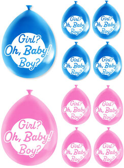 paperdreams 8x stuks Gender reveal party ballonnen - roze/blauw - latex - ca 30 cm - Ballonnen Multikleur