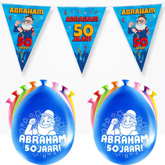 paperdreams Abraham/50 jaar feest set - Ballonnen & vlaggenlijnen - 17x stuks - Vlaggenlijnen Multikleur