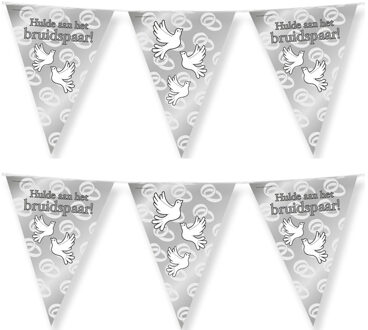 paperdreams Bruiloft/huwelijk thema vlaggetjes - 2x - versieringen - 10m - folie