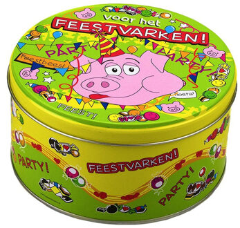 paperdreams Feestvarken snoeptrommel/koektrommel met fun tekst - 14 x 7,5 cm - Cadeau - verjaardag Multi