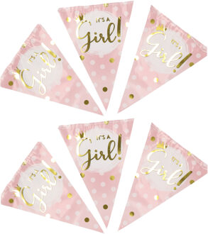 paperdreams Geboorte vlaggenlijn baby meisje it's a girl - 2x - roze - 10 meter - Babyshower - Versiering