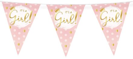 paperdreams Geboorte vlaggenlijn meisje waarschuwingsbord 10mtr Roze