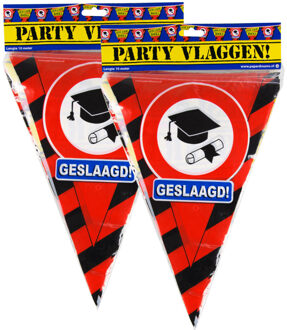 paperdreams Geslaagd/afgestudeerd vlaggenlijn/slinger - 2x - waarschuwingsborden - 10 meter - plastic