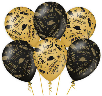 Paperdreams Geslaagd thema party Ballonnen - 24x - zwart/goud - You did it - Ballonnen Goudkleurig