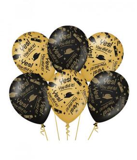 paperdreams Geslaagd thema party Ballonnen - 6x - zwart/goud - You did it