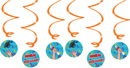 paperdreams Geslaagd thema party hangdecoraties - plastic - blauw/rood - set van 12x stuks - 14 cm