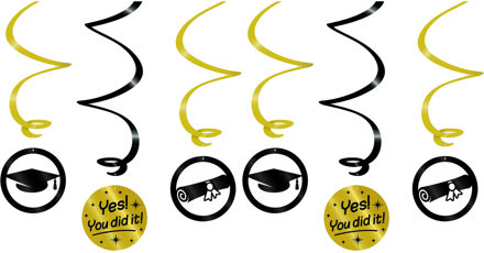 paperdreams Geslaagd thema party hangdecoraties - plastic - zwart/goud - set van 12x stuks - 14 cm - You did it