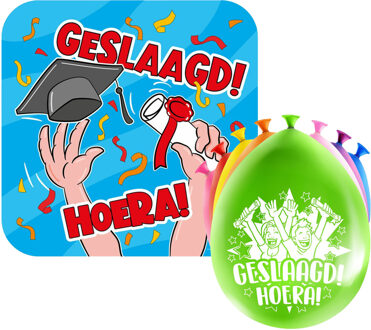 paperdreams Geslaagd thema party versiering set Hoera - Huldebord en 16x ballonnen - Feestpakketten