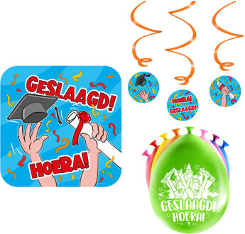 paperdreams Geslaagd thema party versiering set Hoera - Huldebord en 16x ballonnen