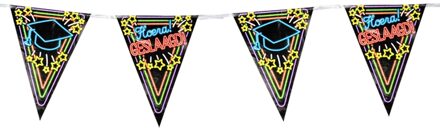 paperdreams Geslaagd thema party Vlaggenlijn - binnen/buiten - plastic - zwart/neon - 10m - Vlaggenlijnen