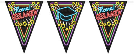 paperdreams Geslaagd thema party Vlaggenlijn - binnen/buiten - plastic - zwart/neon - 10m