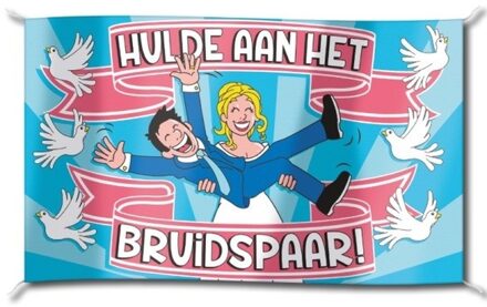 paperdreams Gevelvlag Hulde aan het bruidspaar - 90 x 150 cm - polyester - bruiloft/huwelijk vlag