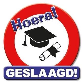 paperdreams Huldebord Hoera Geslaagd verkeersbord/stopbord - 50 x 50 cm - feestartikelen/versiering