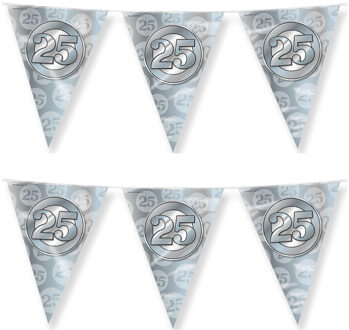 paperdreams Jubileum 25 jaar getrouwd vlaggetjes - 2x - feestversiering - 10m - folie - dubbelzijdig