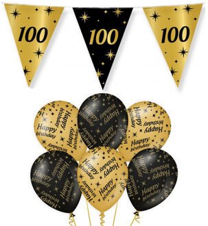 paperdreams Leeftijd 100 jaar verjaardag versiering pakket zwart/goud 2-soorten