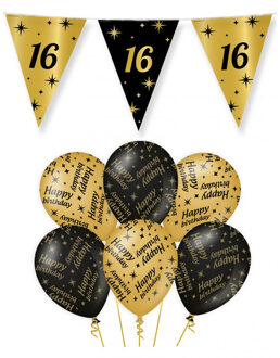 paperdreams Leeftijd 16 jaar verjaardag versiering pakket zwart/goud 2-soorten
