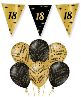 paperdreams Leeftijd 18 jaar verjaardag versiering pakket zwart/goud 2-soorten