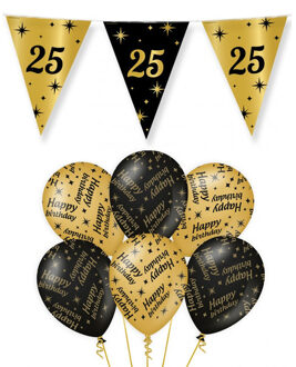 paperdreams Leeftijd 25 jaar verjaardag versiering pakket zwart/goud 2-soorten