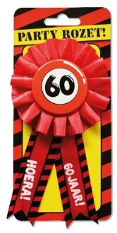 paperdreams Leeftijd 60 jaar rozet/badge - verjaardag - rood - feestartikelen