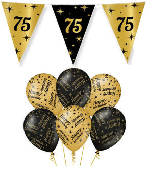 paperdreams Leeftijd 75 jaar verjaardag versiering pakket zwart/goud 2-soorten