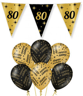 paperdreams Leeftijd 80 jaar verjaardag versiering pakket zwart/goud 2-soorten